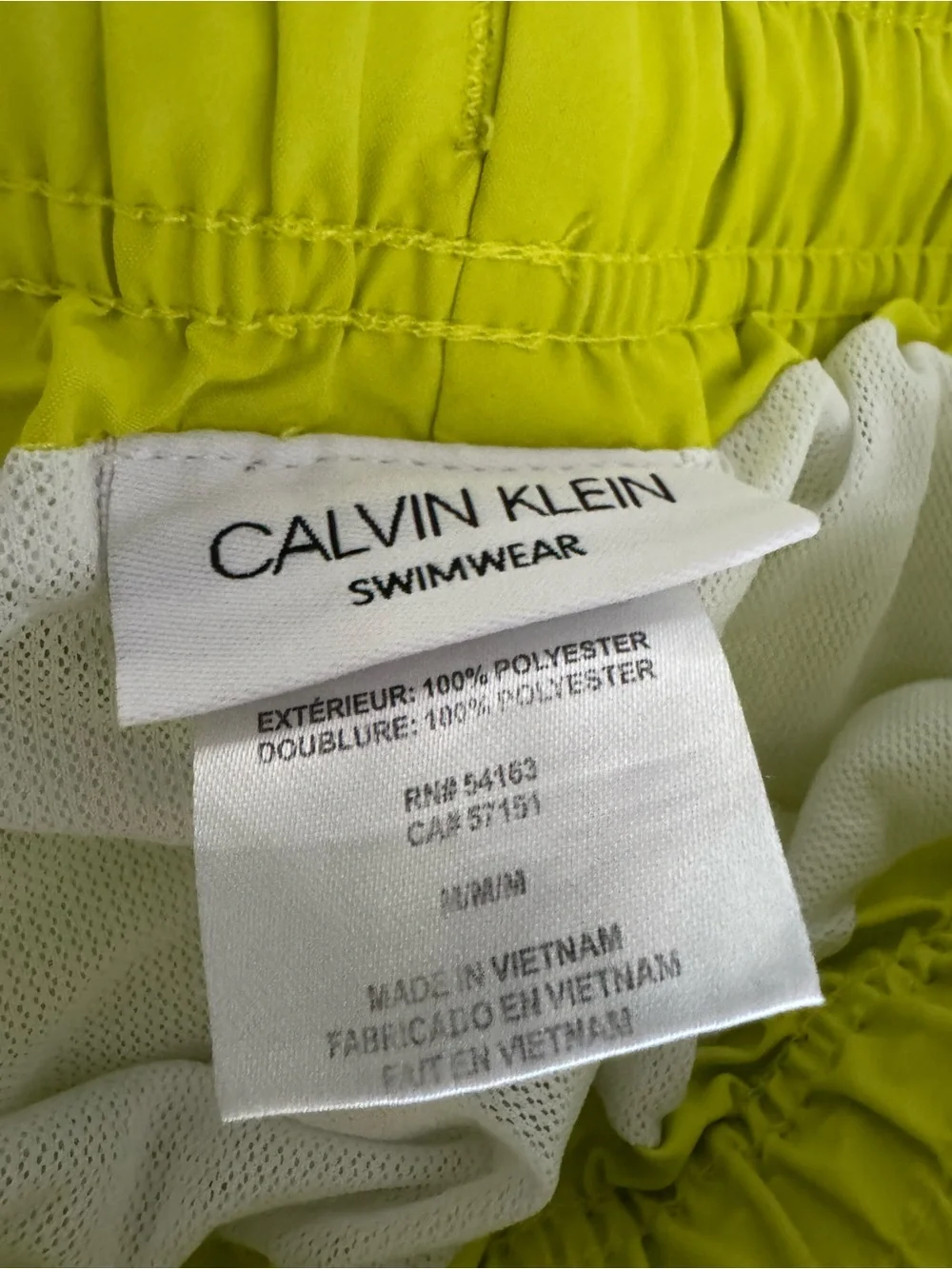 Calvin Klein Men’s Neon Yellow Swim Trunks with Black Drawstring
